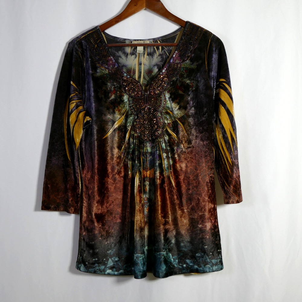 Live Let Live Womens Boho Whimsigoth Velvet Beaded Top Size L Fairy Grunge Artsy